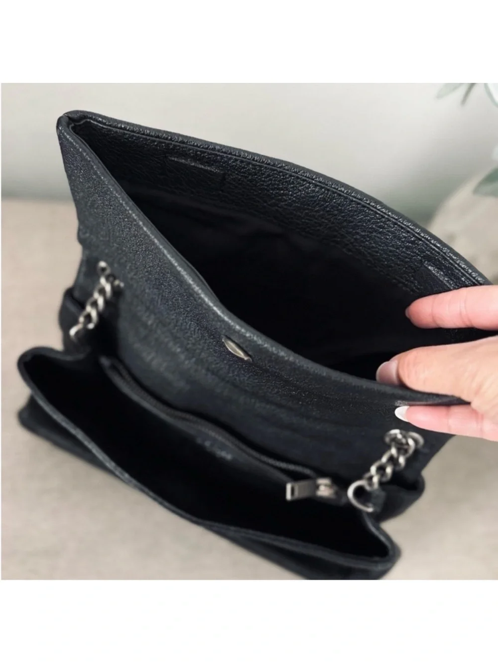 Saint Laurent Black Leather YSL Monogram Shoulder Bag